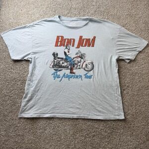 Bon Jovi American Tour Shirt Mens Large Gray Motorcycle Band Tee T-Shirt